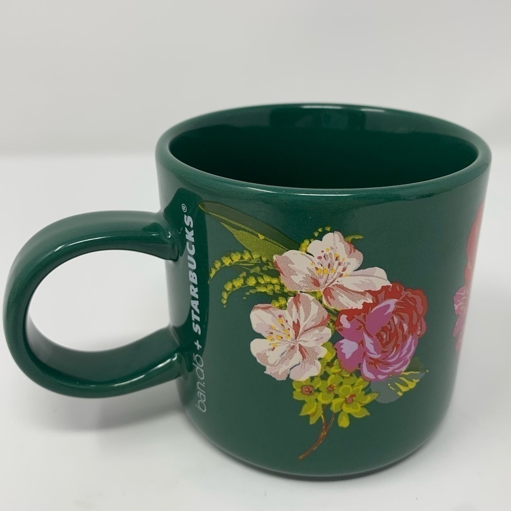 Starbucks Ban.do Green Flower Coffee Cup Mug 12 0z